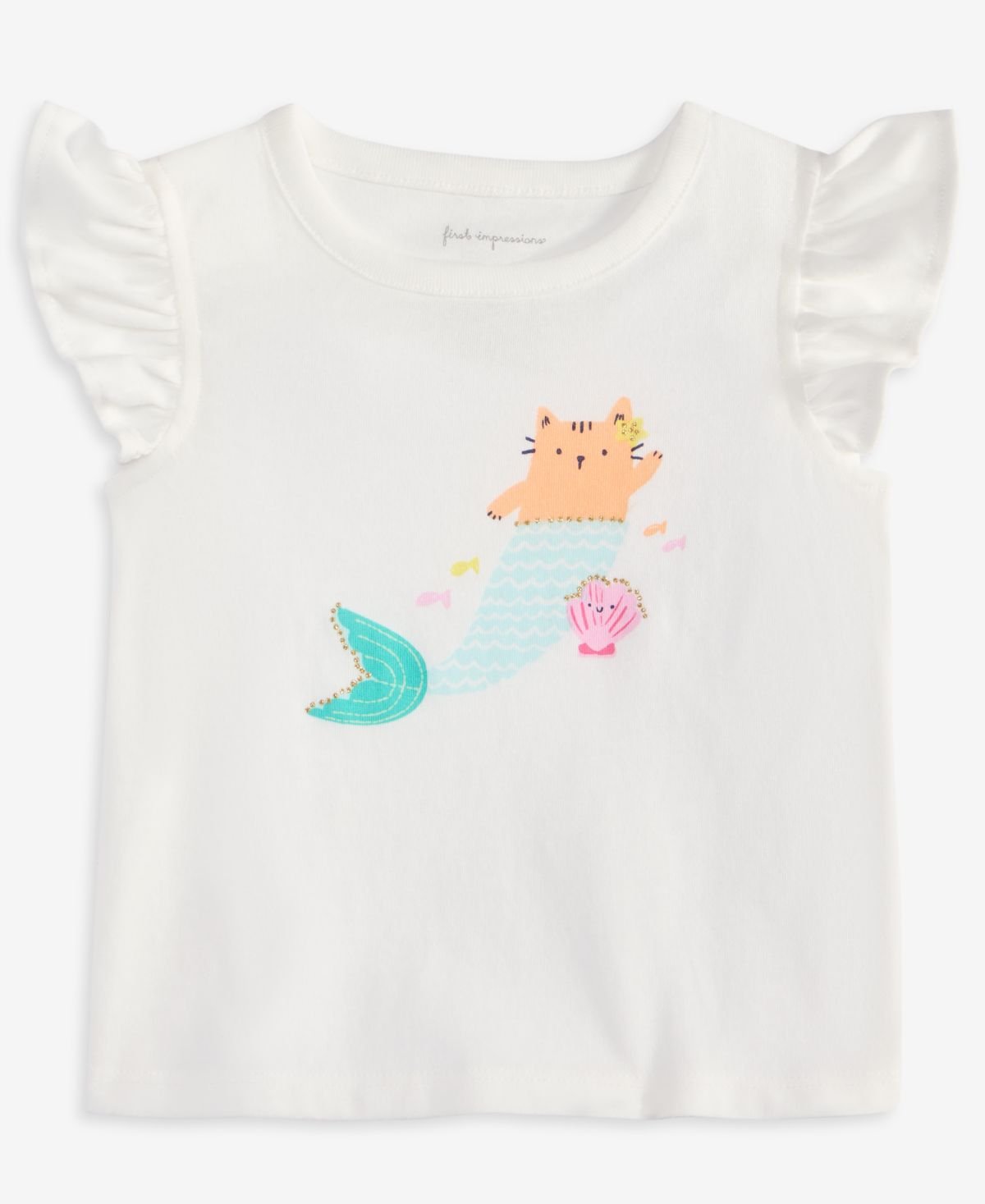 First Impressions Baby Girls Kitty Mermaid Graph Angel White