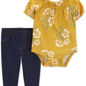Carters Baby Girls Floral-Print Bodysu YellowNavy