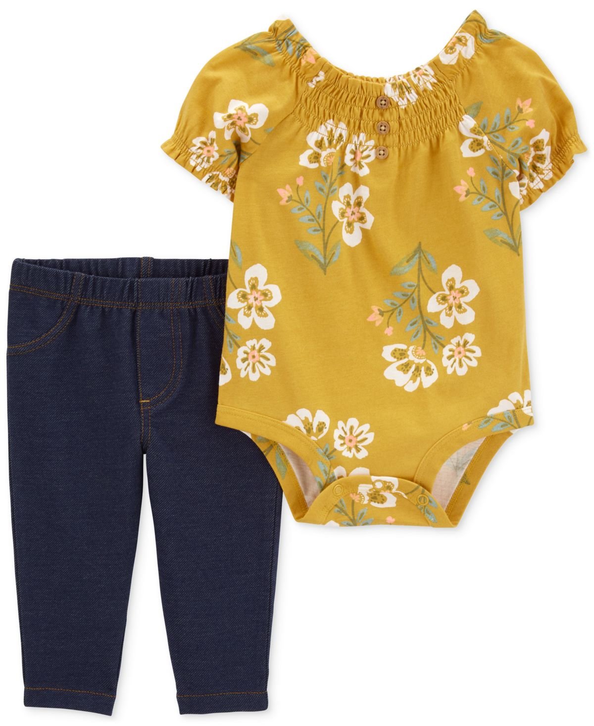 Carters Baby Girls Floral-Print Bodysu YellowNavy
