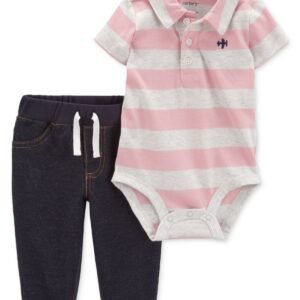 Carters Baby Boys Striped Polo Bodysui PinkNavy