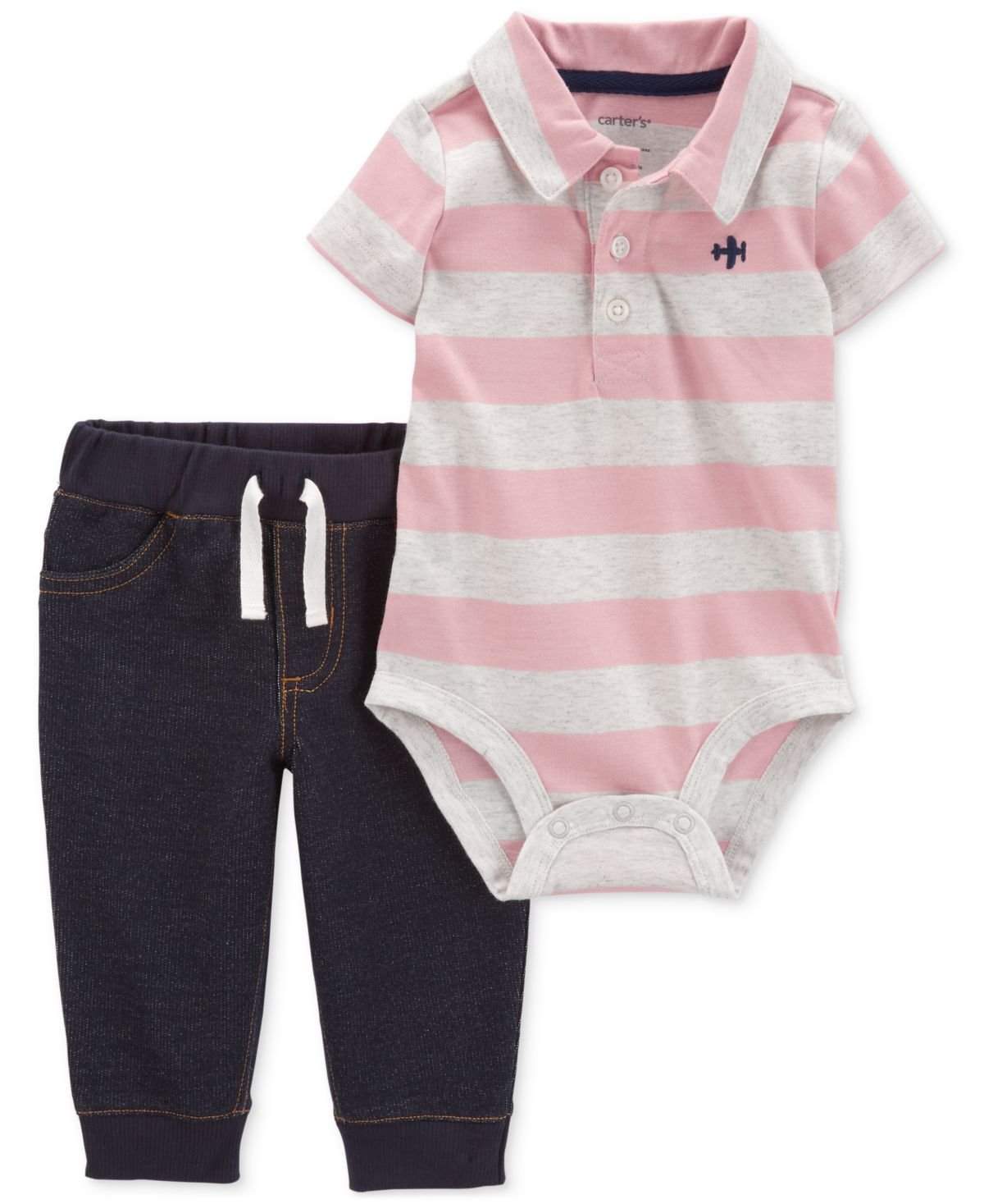 Carters Baby Boys Striped Polo Bodysui PinkNavy