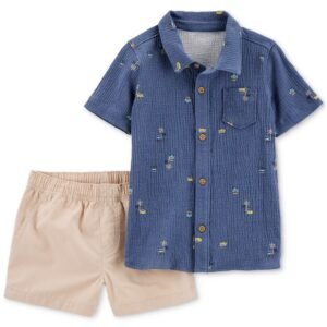 Carters Toddler Boys Button-Up Shirt NavyTan