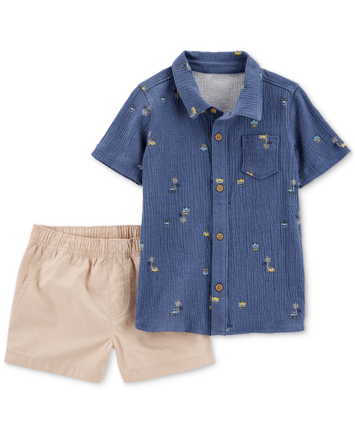 Carters Toddler Boys Button-Up Shirt NavyTan