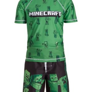 Minecraft Little Boys Rash Guard Swim Green