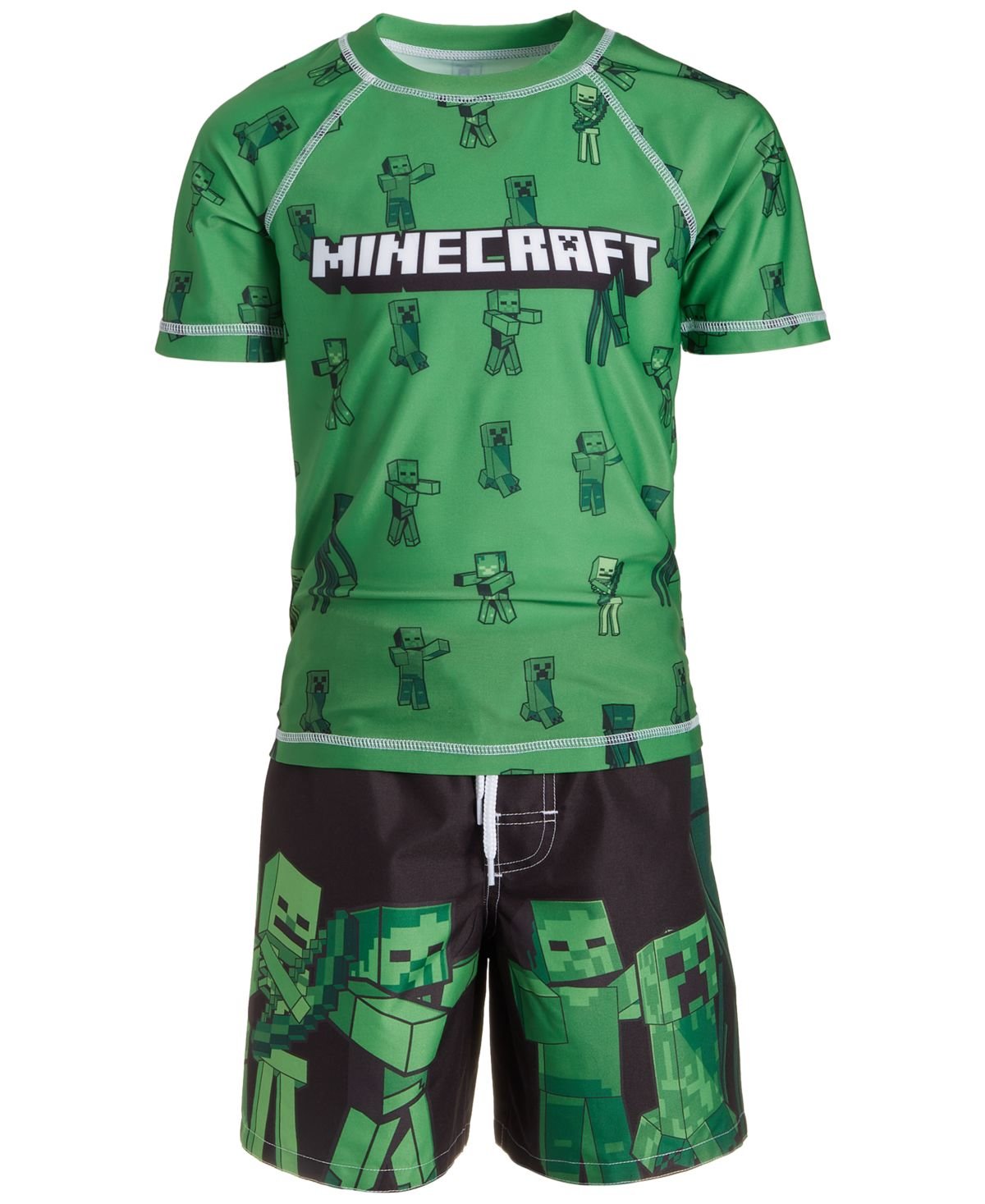 Minecraft Little Boys Rash Guard Swim Green