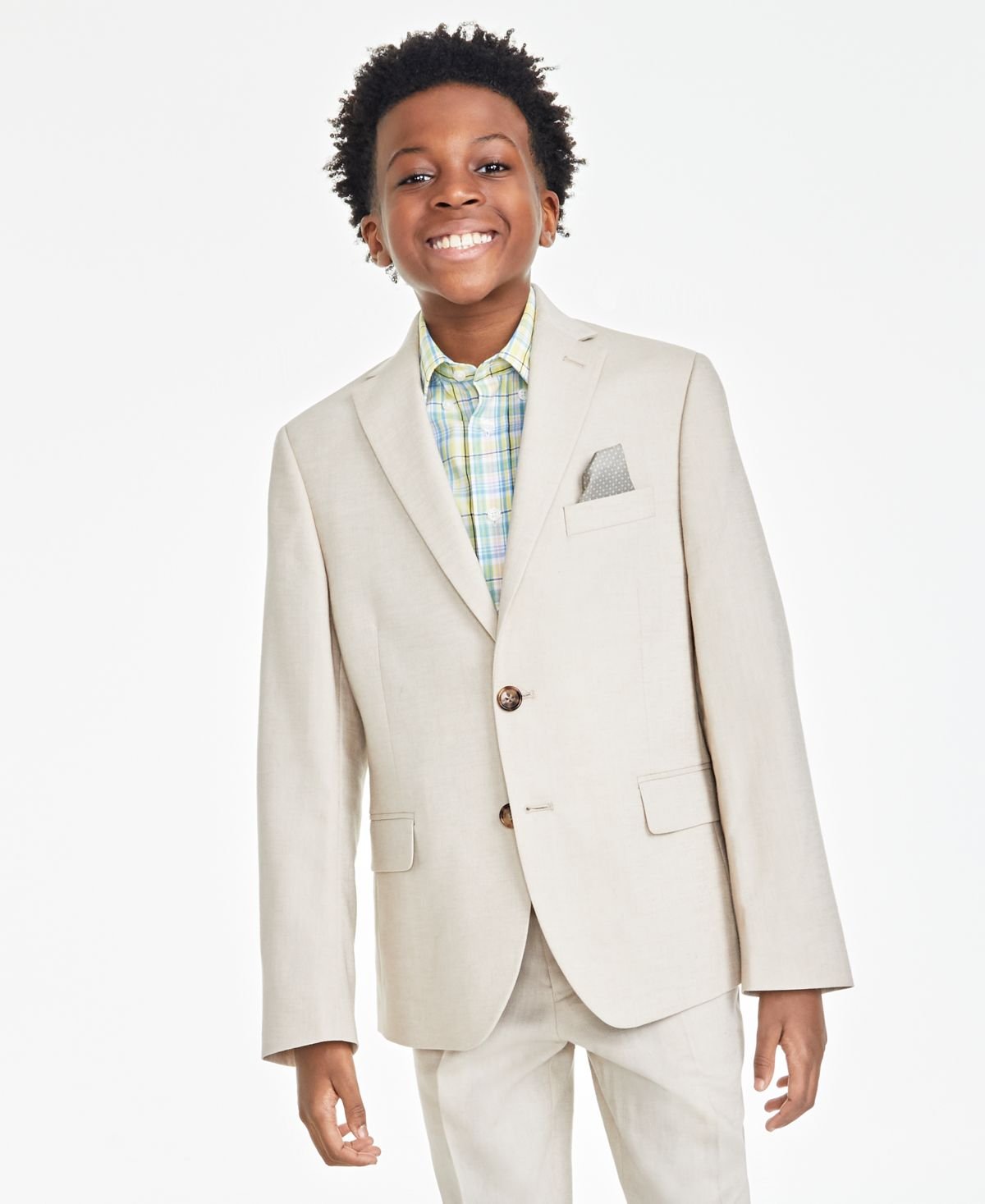 B By Brooks Brothers Big Boys Classic Fit Linen Sui Blue