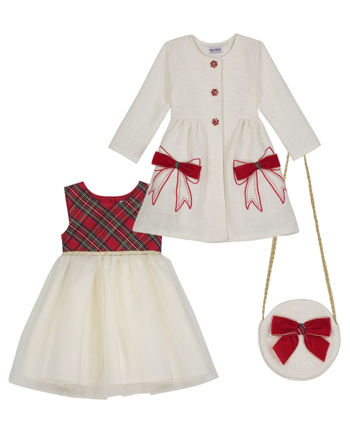 Blueberi Boulevard Girls 2T-6X 3-Piece Swing Coat CreamRed