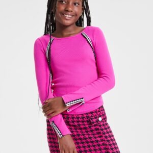 H by Habitual Big Girls Crochet-Trim Rib-Kni Black M 1012