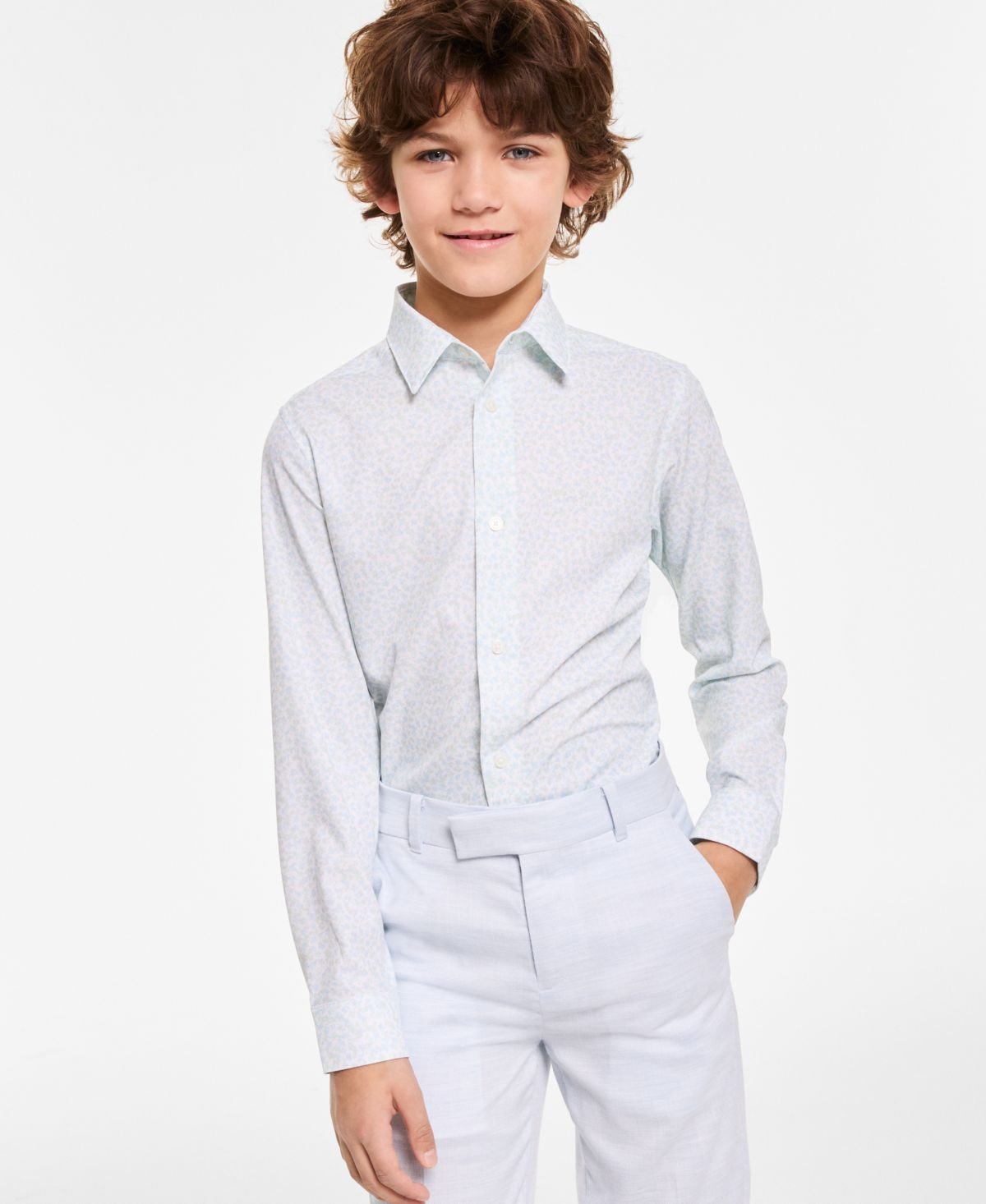 Calvin Klein Big Boys Long-Sleeve Stretch F White