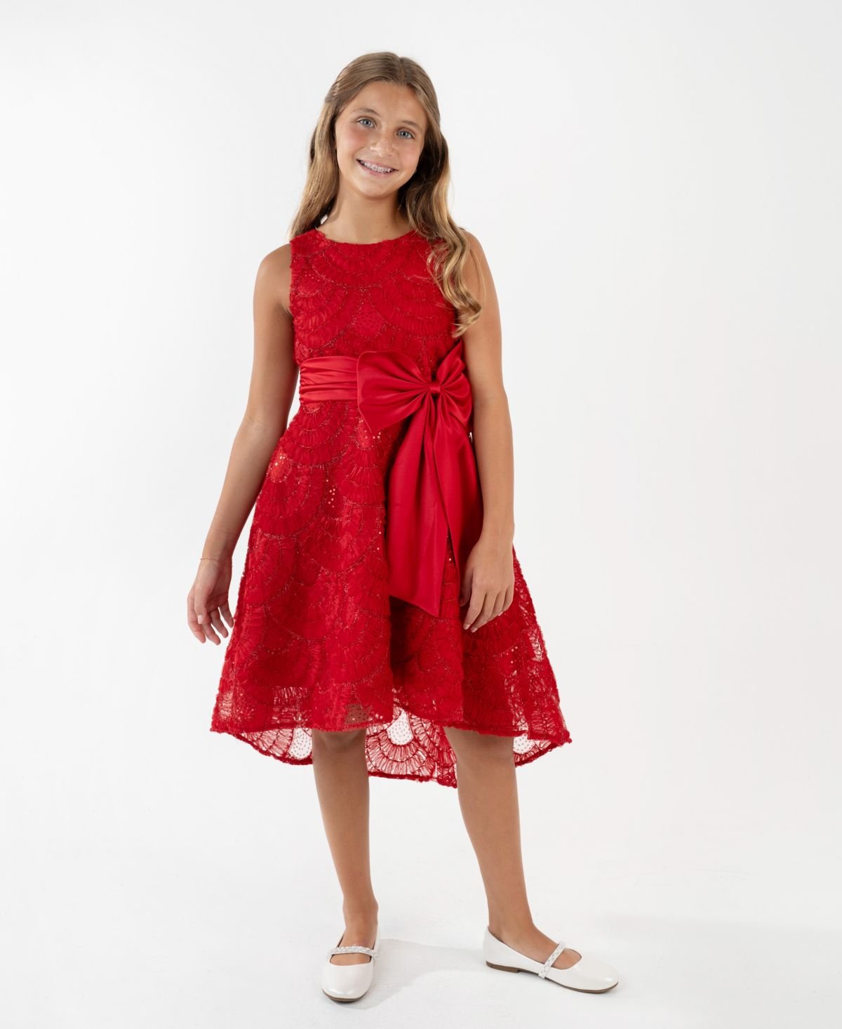 Rare Editions Girls 7-16 Soutache Hi-Low Dre Red
