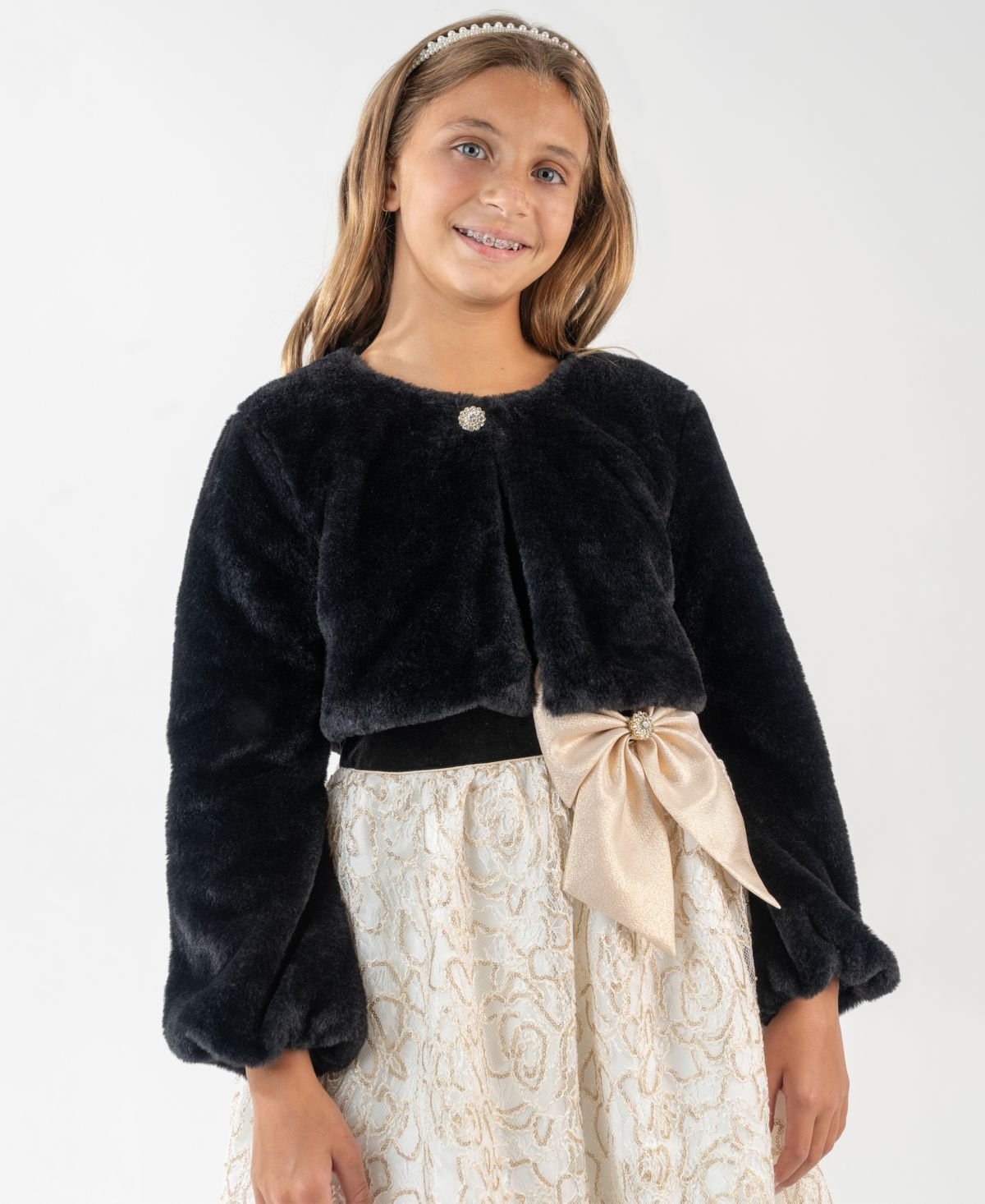Rare Editions Girls 7-16 Long Sleeve Shrug Black