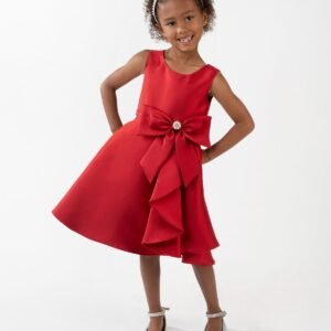 Rare Editions Girls 2T-6X Solid Mikado Sleev Red