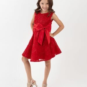 Rare Editions Girls 2T-6X Soutache Hi-Low Sl Red