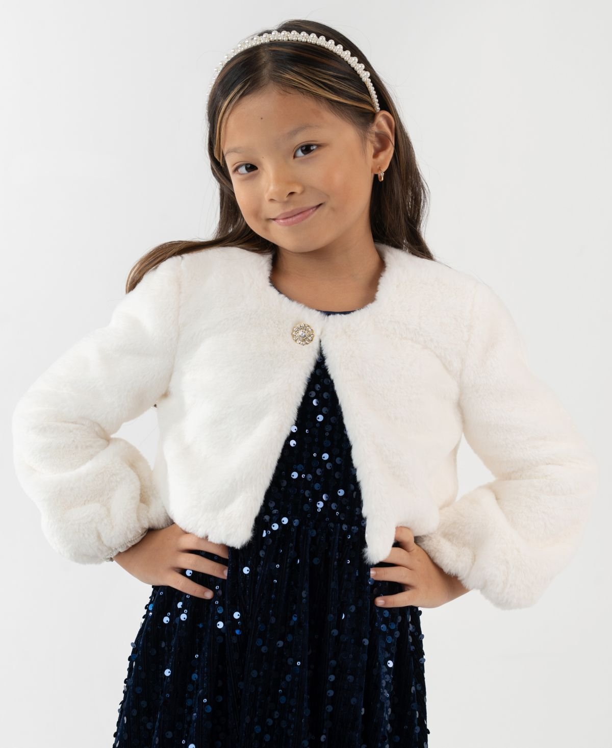 Rare Editions Girls 2T-6X Embellished Long-S Ivory