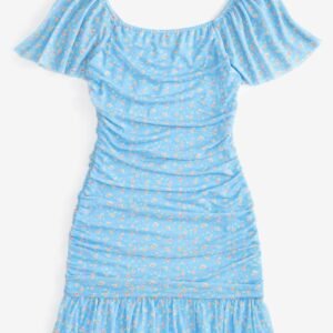 With Jules Big Girls Ruched Flutter-Sleev Open Blue L 1214