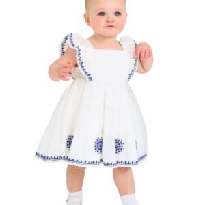 Rare Editions Baby Girls Embroidered Smocked Blue