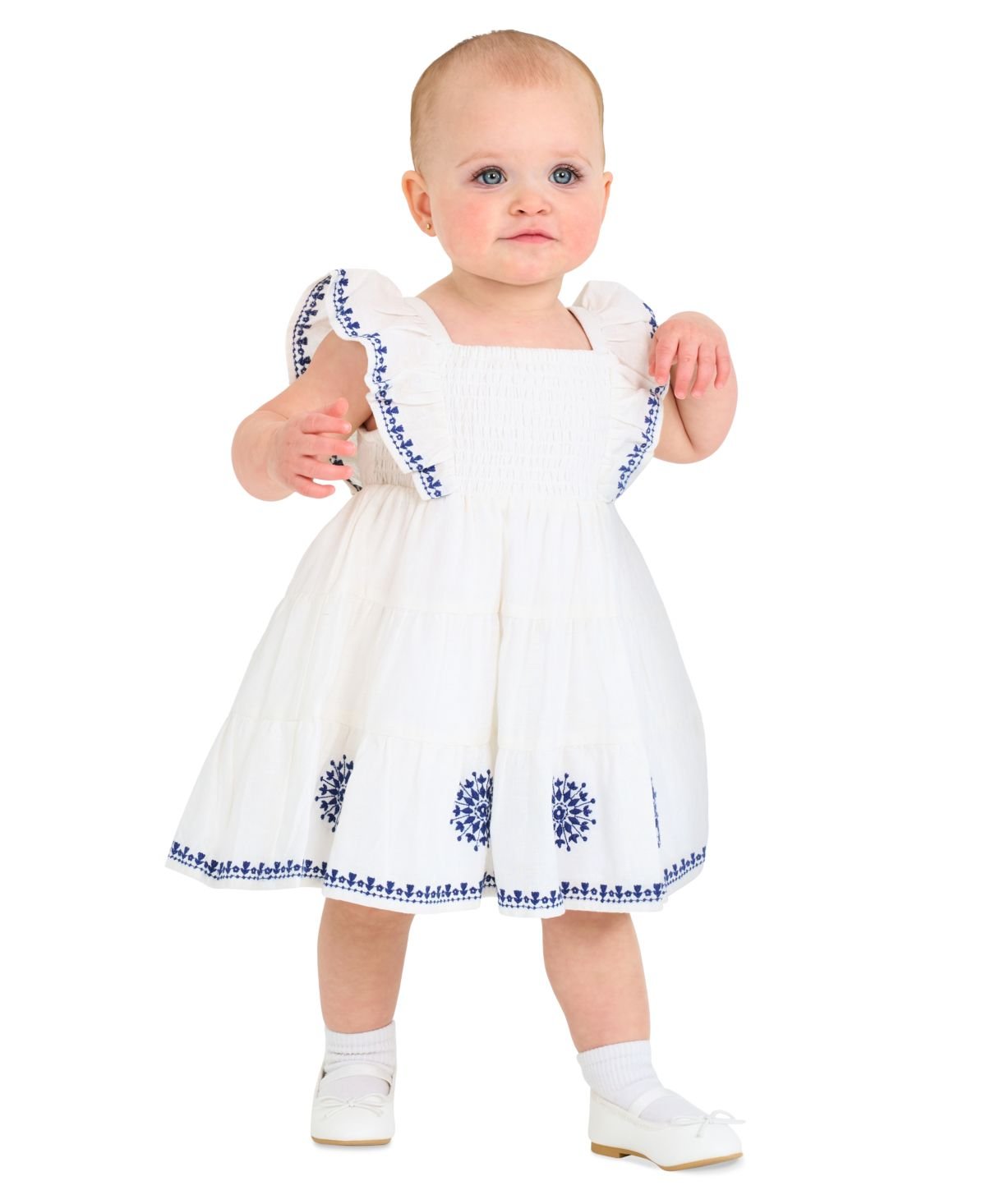 Rare Editions Baby Girls Embroidered Smocked Blue